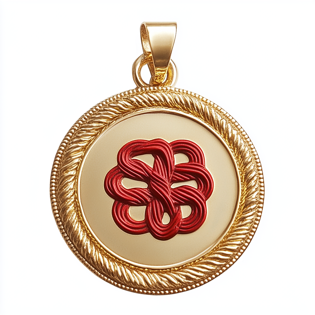 Chinese Knot Gold Coin Amulet on White Background