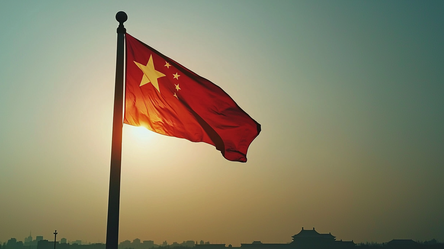 Chinese National Flag at Tiananmen Square, realistic and clear.