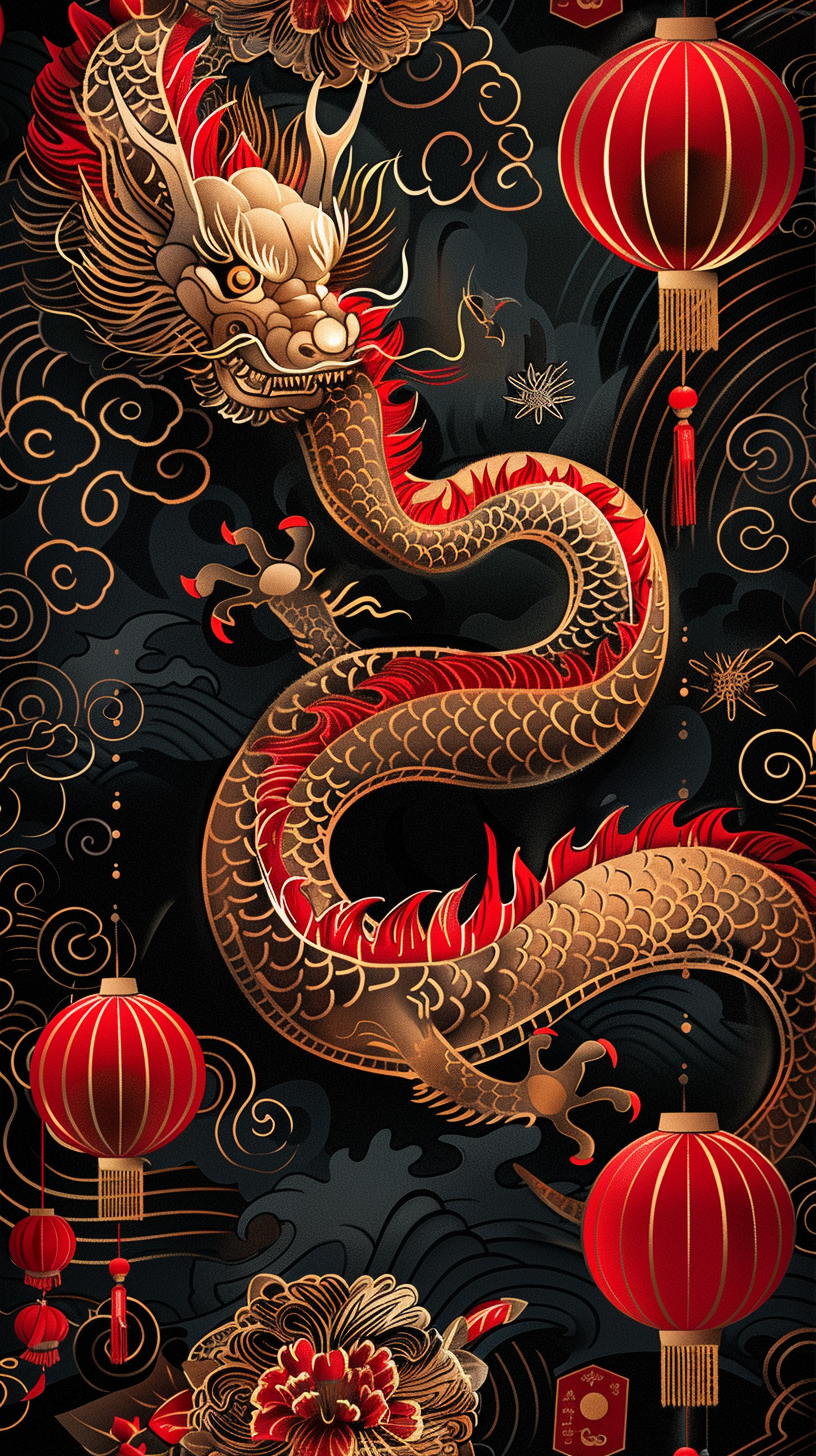 Chinese New Year Dragon Lantern Wallpaper Design 