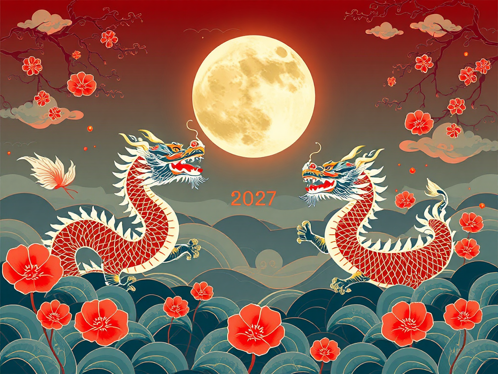 Chinese New Year Dragons Moon Wallpaper