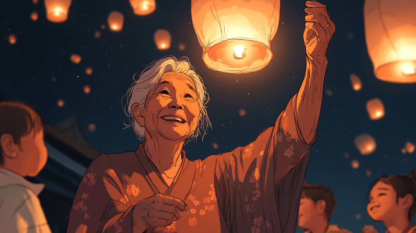 Chinese family releases lanterns into night sky