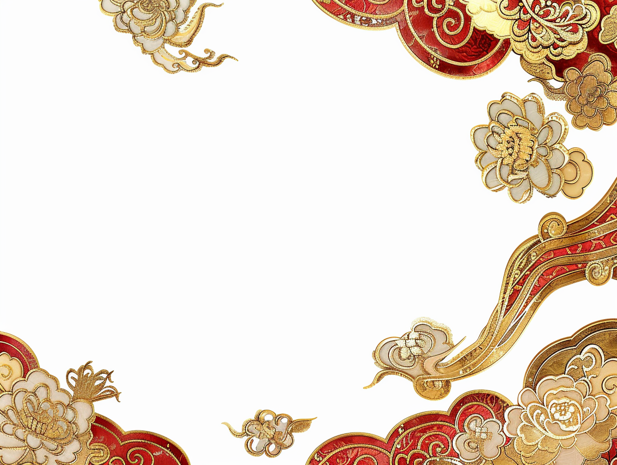 Chinese-style corner border design with intricate gold and red.