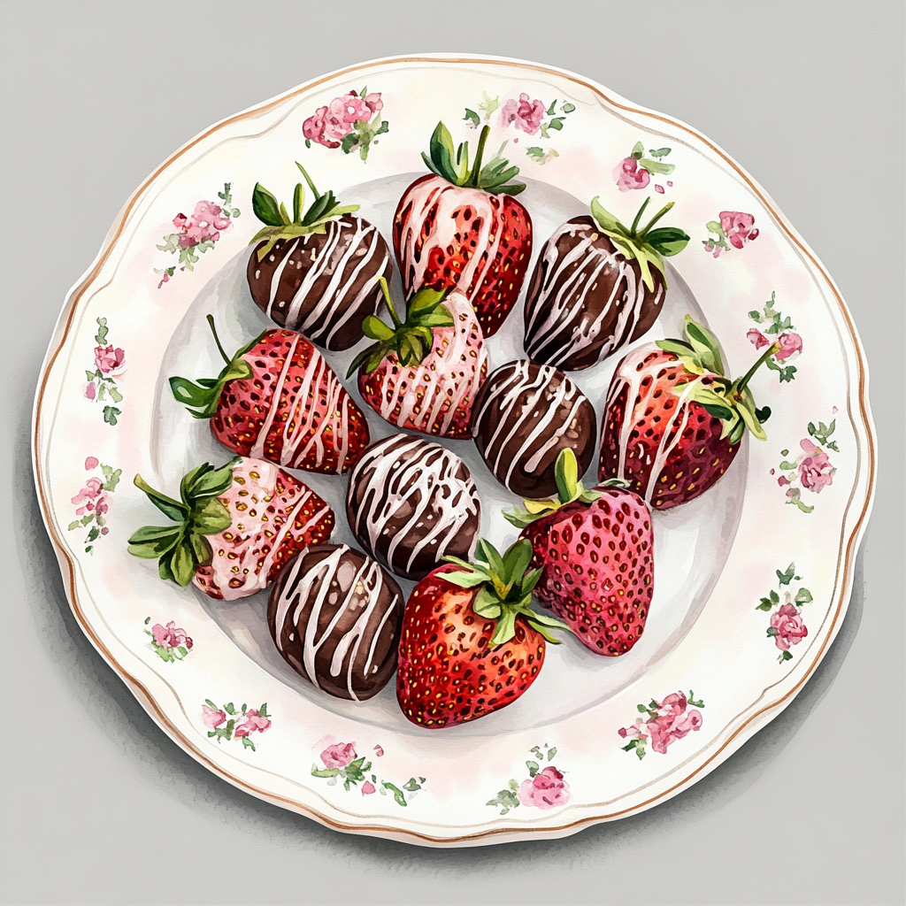 Chocolate Covered Strawberries on Elegant Porcelain Plate