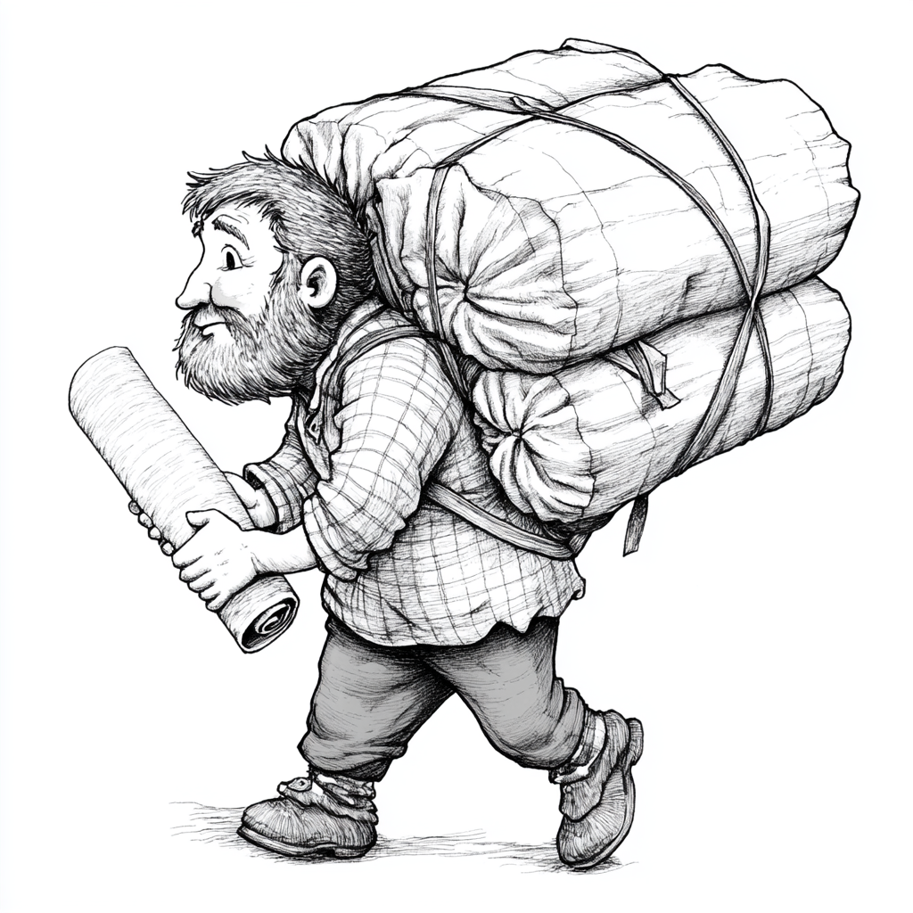 Christian carrying oversized burden, determined to keep walking.