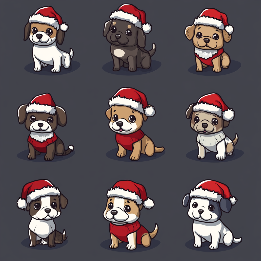 Christmas Dogs in Santa Hats Clipart Collection