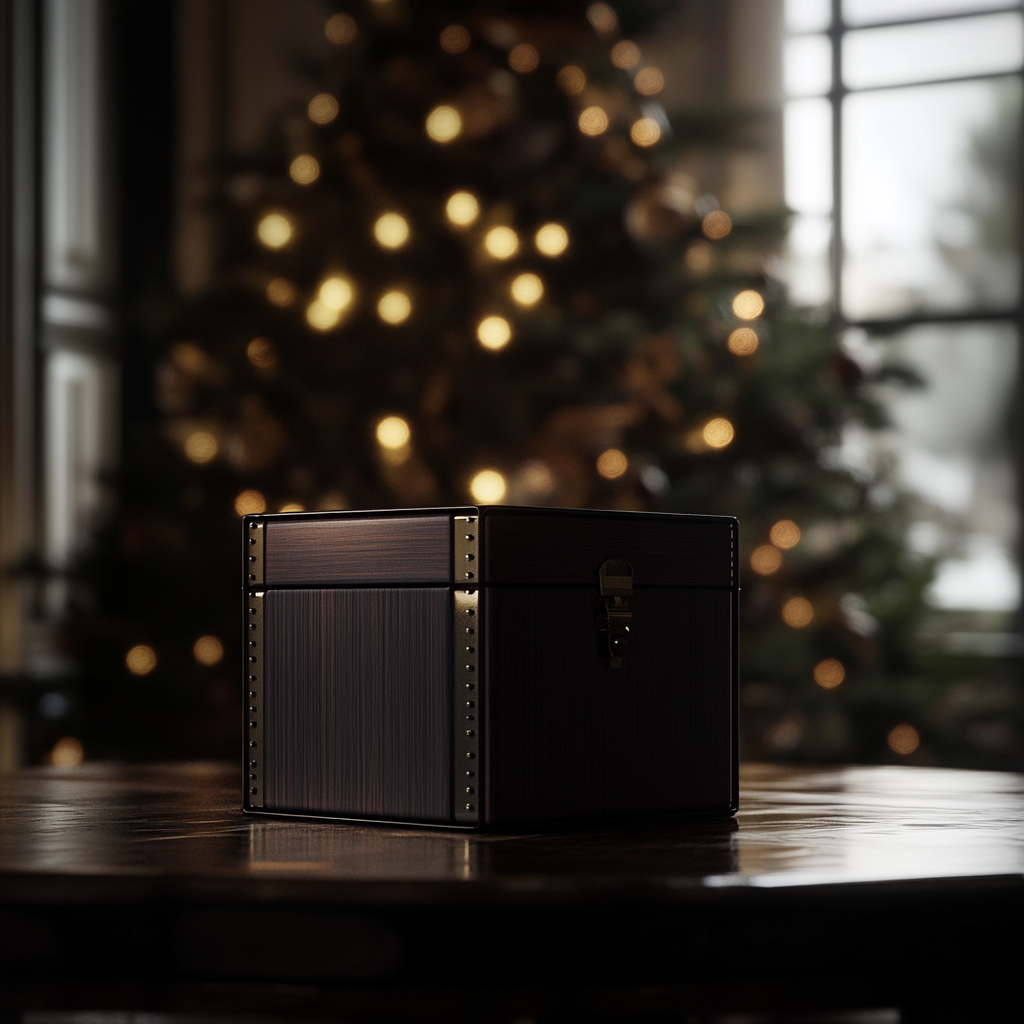 Christmas Gift Box in Dark Lighting Under Tree