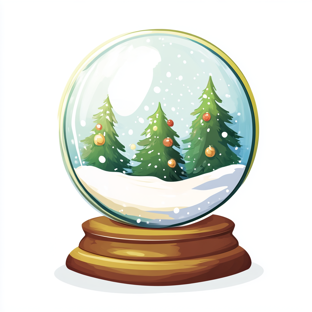 Christmas Globe Cartoon Style Flat View White Background