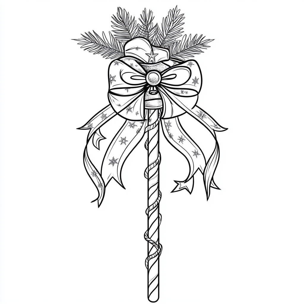 Christmas Stick with Bow for Coloring Book