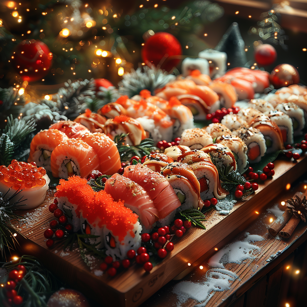 Christmas Sushi Restaurant Flyer Background