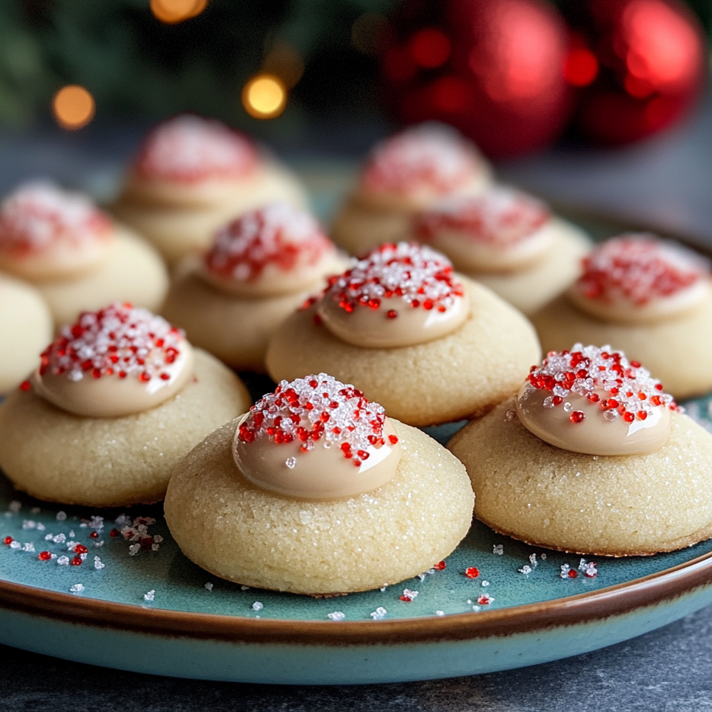 Christmas cookies with Candy Cane Kisses on plate