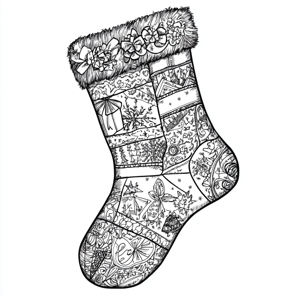 Christmas sock coloring book with various patterns