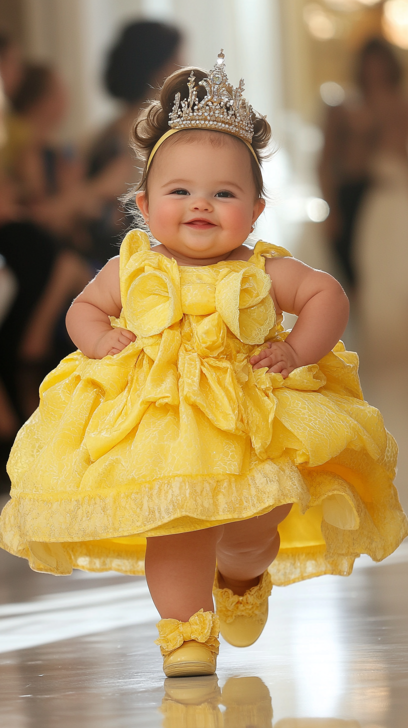 Chubby Baby Princess Struts Fashion Runway Smiling