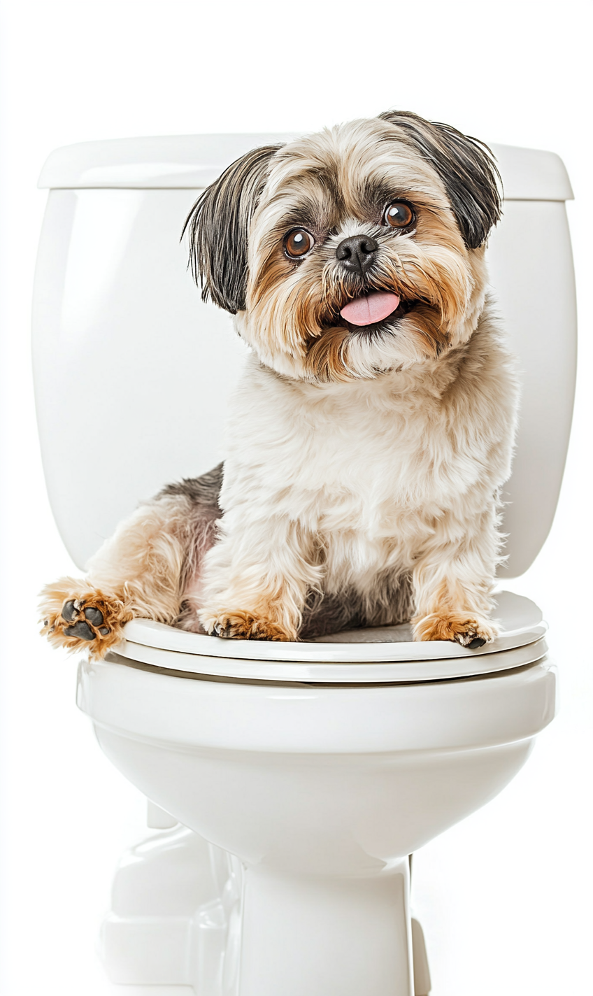 Chubby Shih-Tzu Dog on Toilet Seat - Realistic Photo 