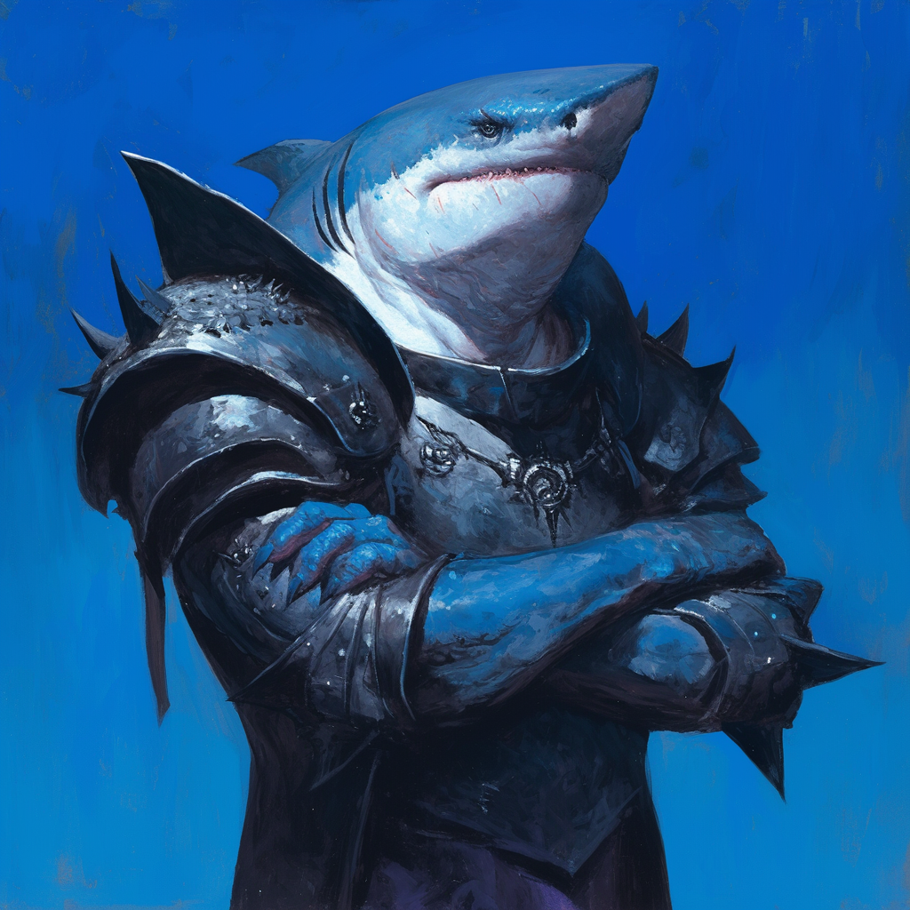 Chunky Shark in Dark Blue Armor, HD Anime Style