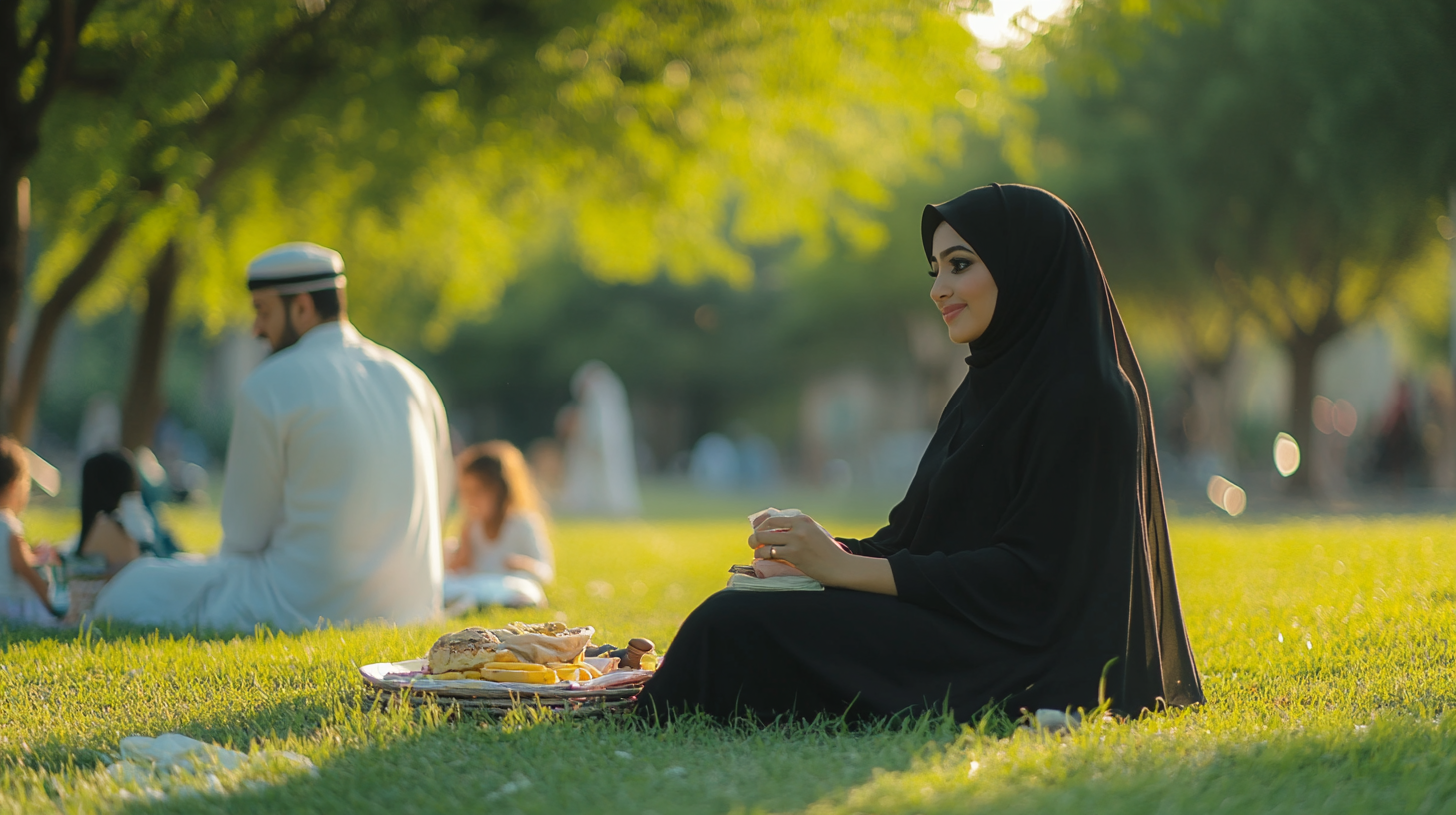 Cinematic 16:9 Portrait of Arab Family in Park