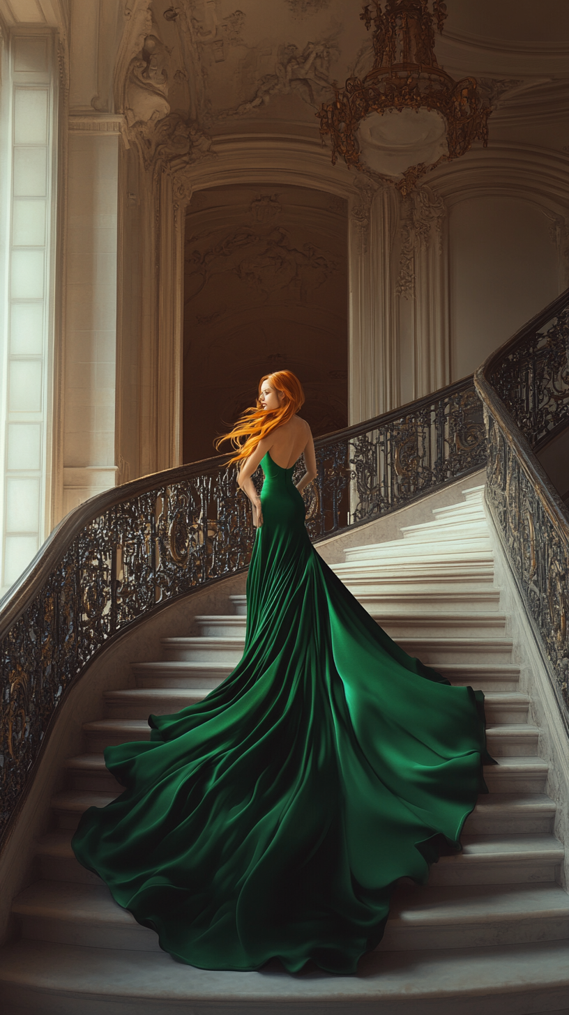 Cinematic European Woman Ready for Adventure in Elegant Hall