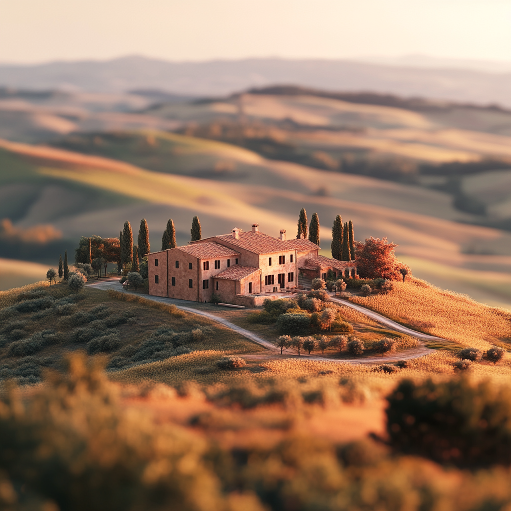 Cinematic shot of Crete Senesi with soft lighting.