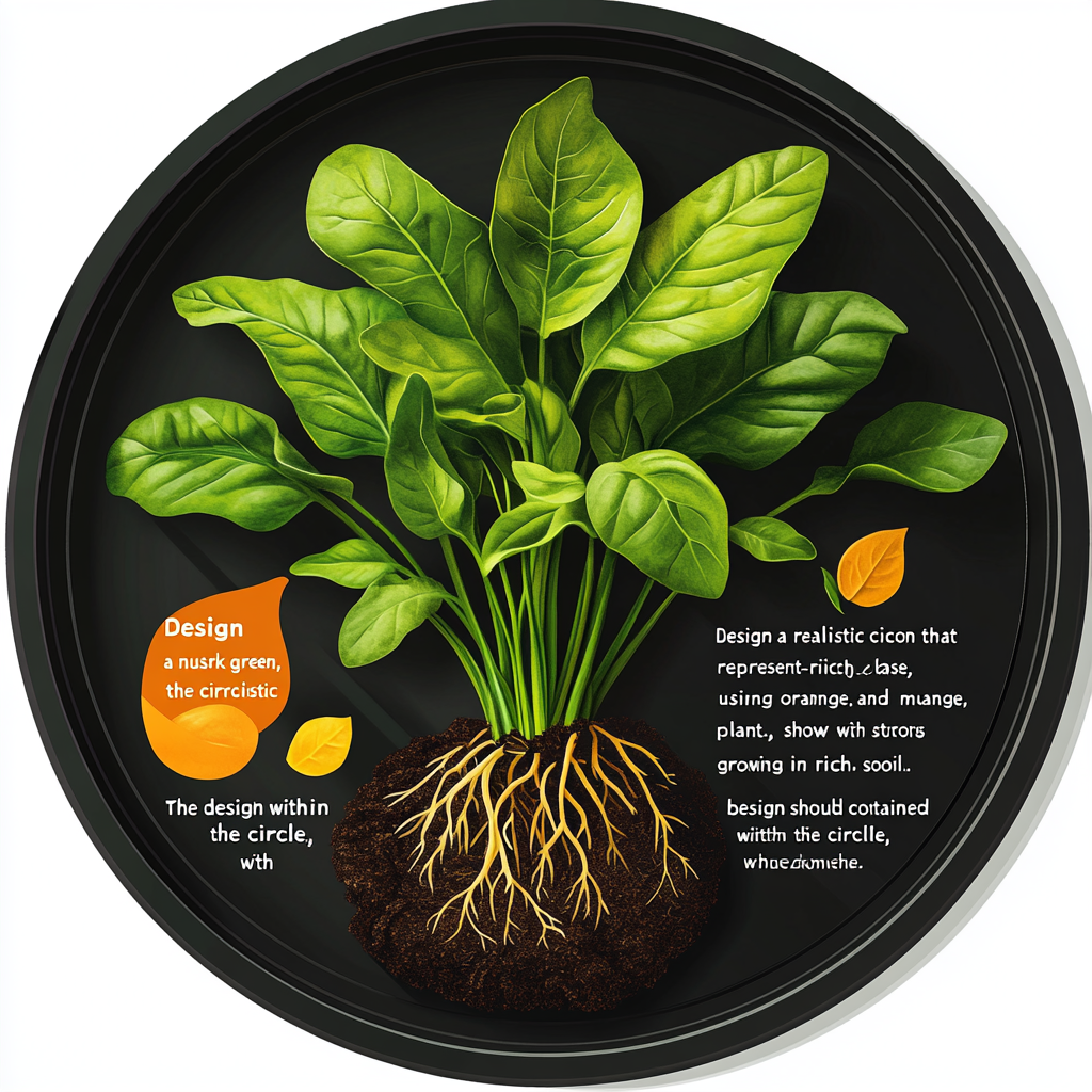 Circle icon representing nutrient-rich base, plant with strong roots.