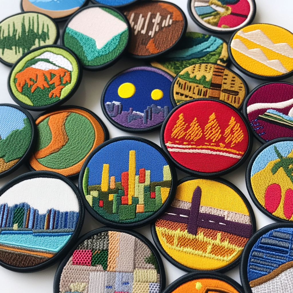 Circular Badges for Runners with Cityscape Background, Nylon & Cotton Stickers