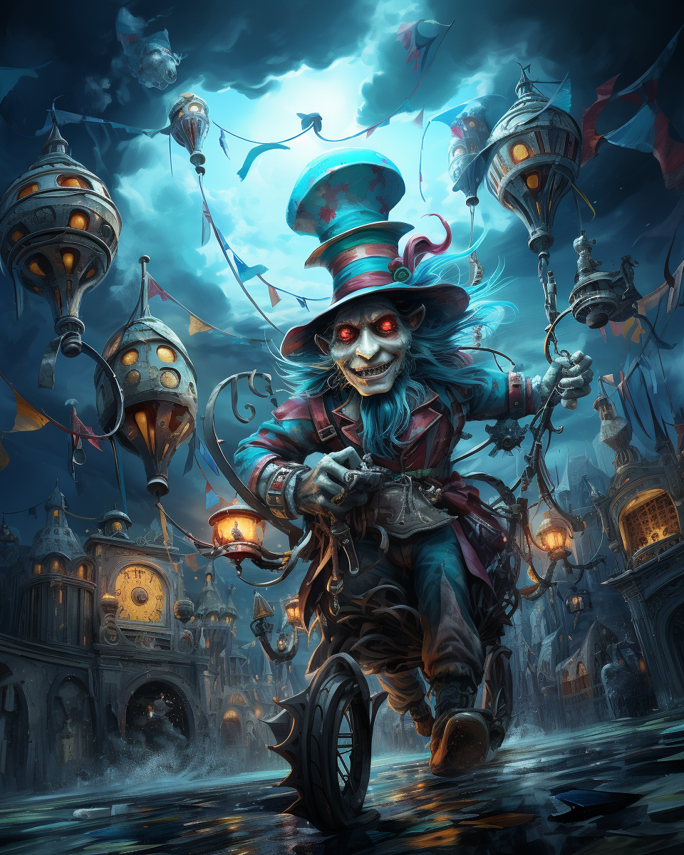 Circus Carousel Horse and Fantasy Clown Sky Environment