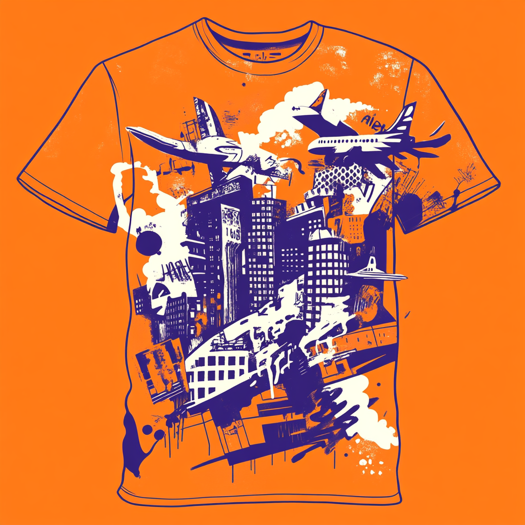 City Elements on Orange Oversized T-shirt Mockup