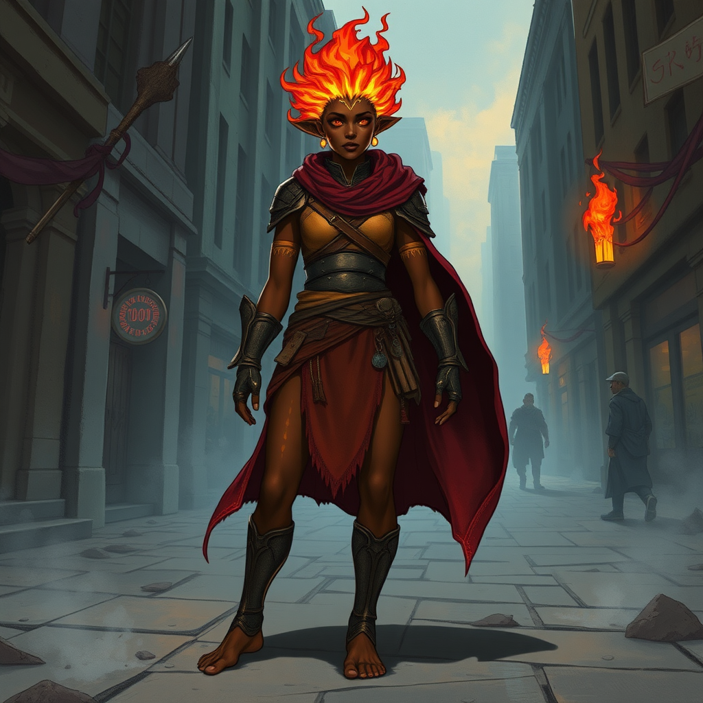 City Fire Genasi Druid in Medium Armor