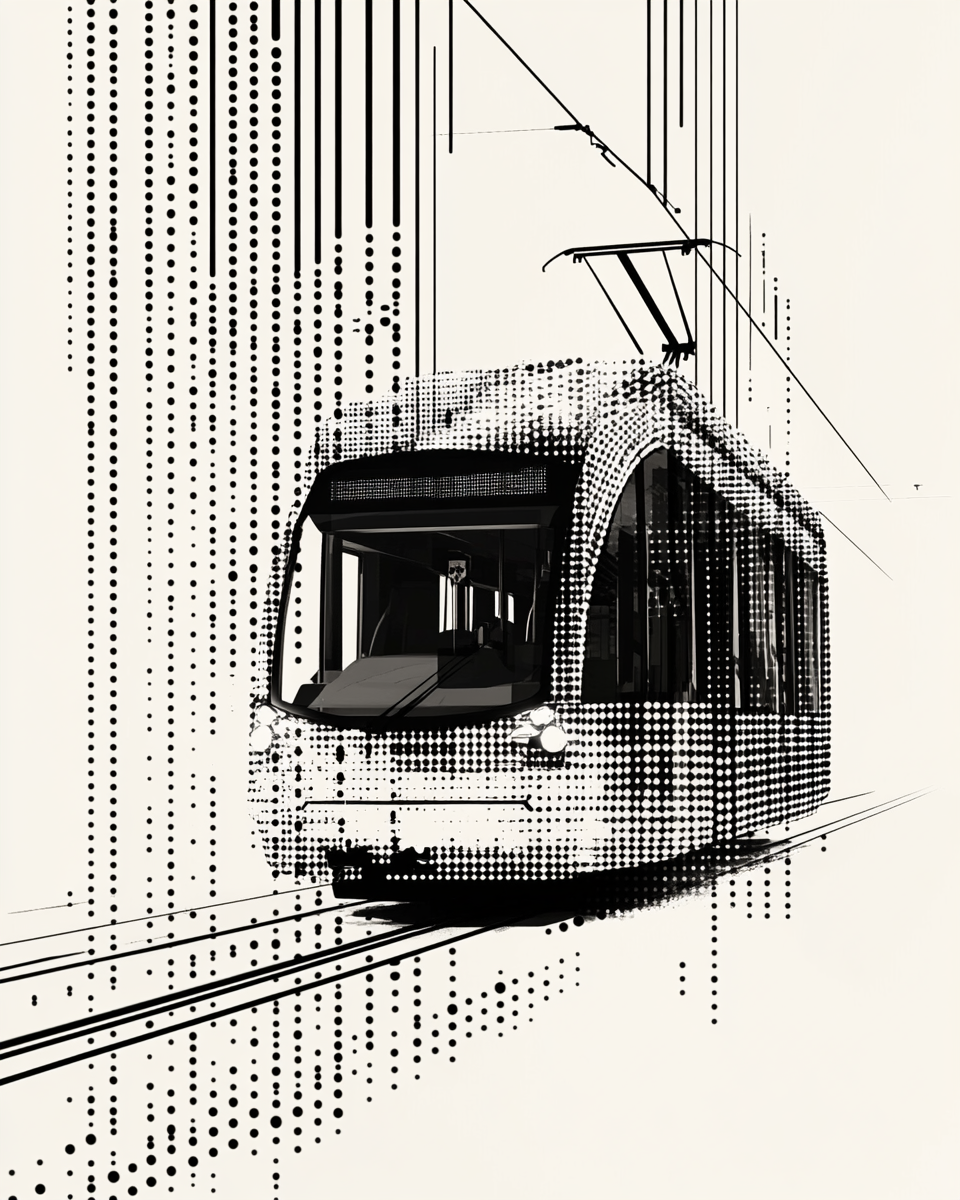 City Tram in Pixelated Profile: Modern and Dynamic