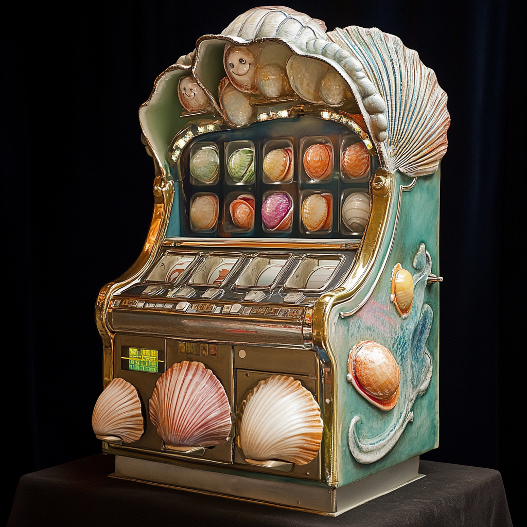 Clam Slot Machine with Anthropomorphic Clams Playing