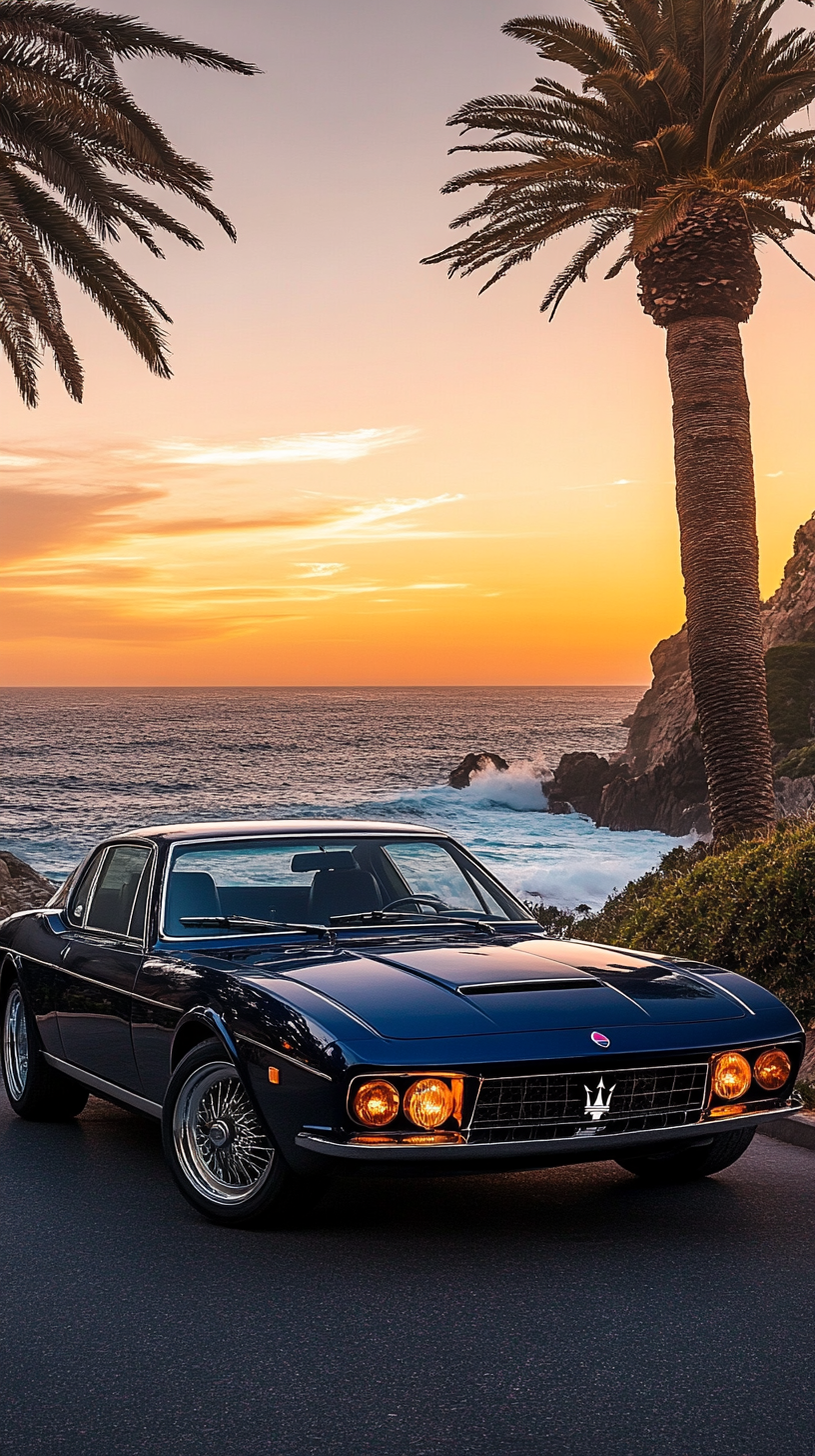 Classic 1972 Maserati Ghibli on Coastal Road