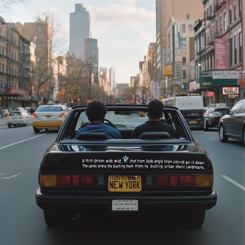 Classic BMW Cruising Through Vibrant Harlem Streets