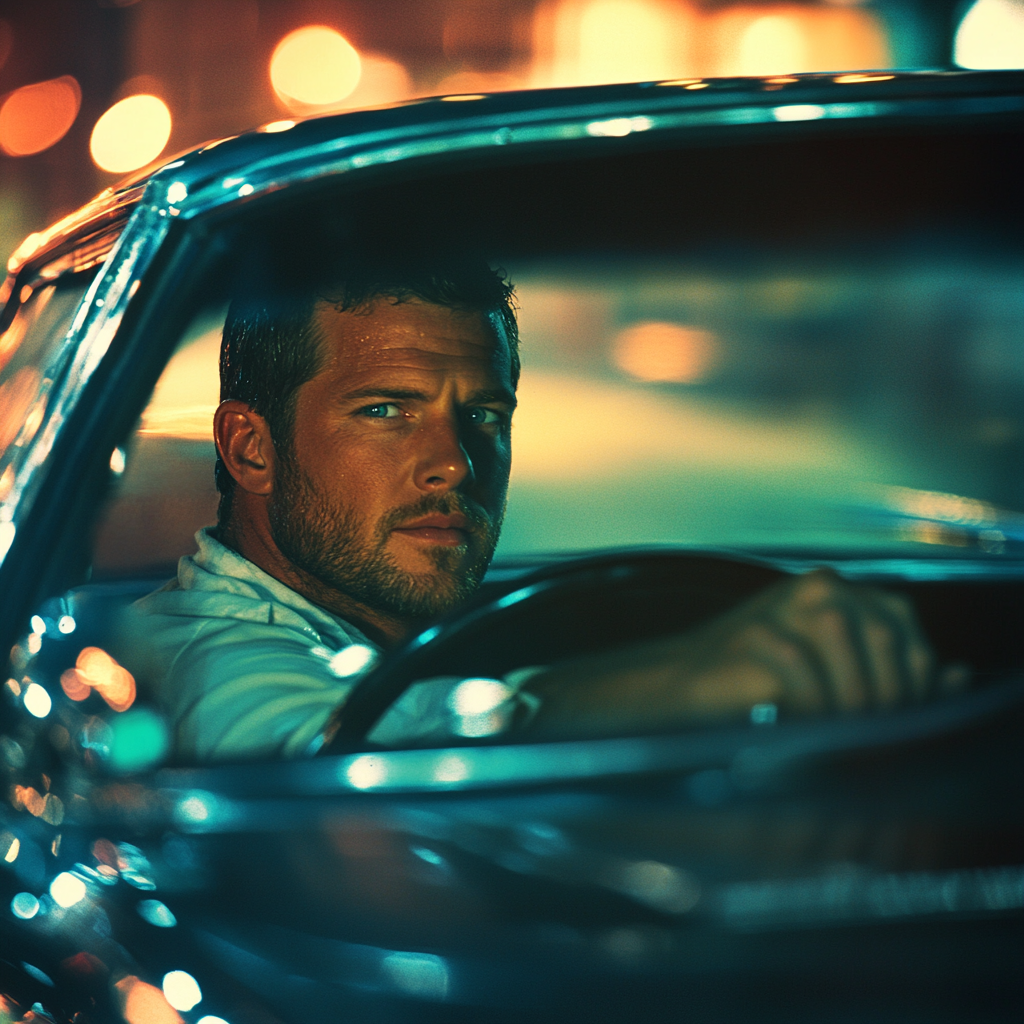 Classic Hollywood style car scene with Paul Walker.