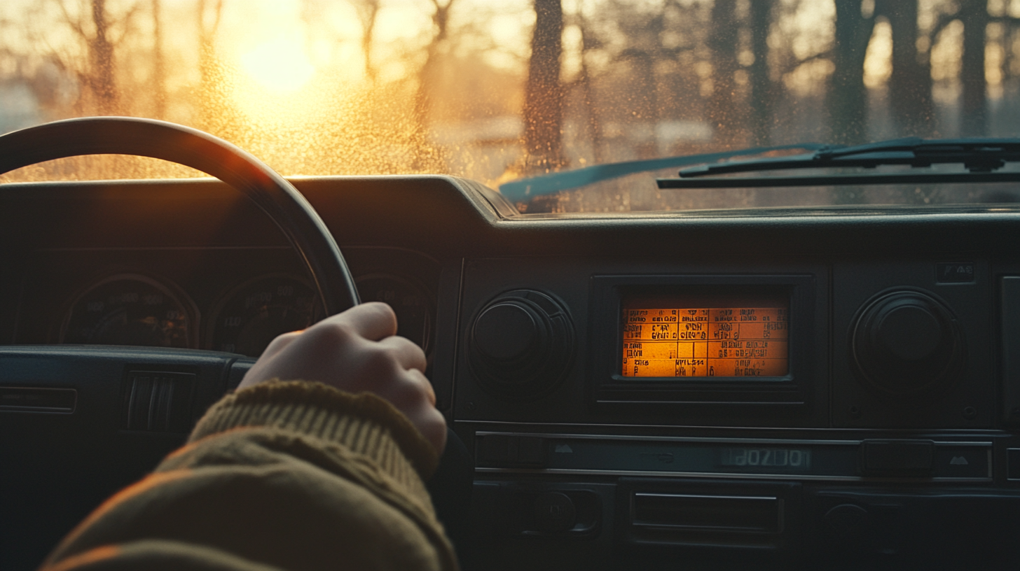 Classic stereo system on car dashboard with digital radio.