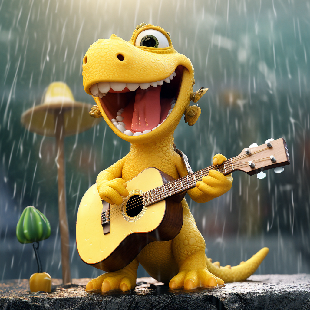 Clay animation of cute child dinosaur in stormy weather.