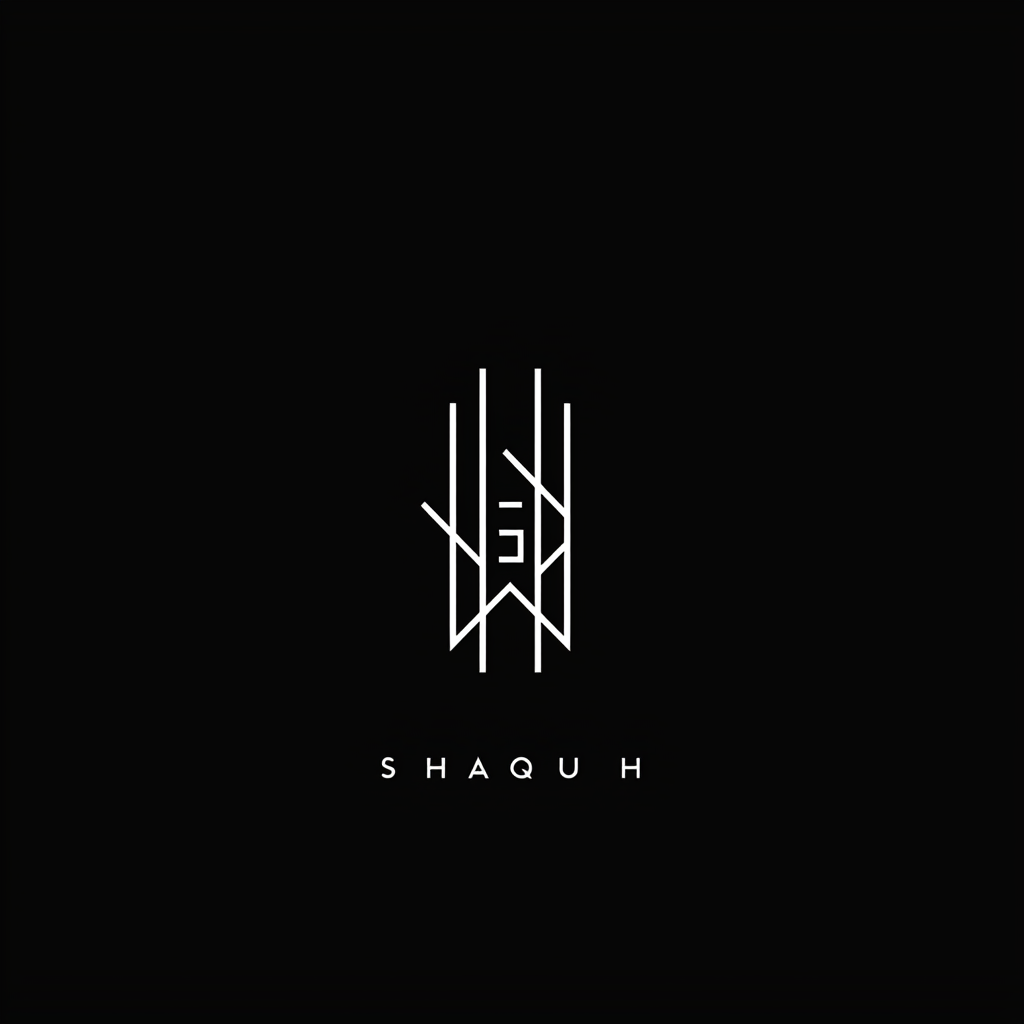 Clean, elegant SHAQU logo with geometric hints, black and white.