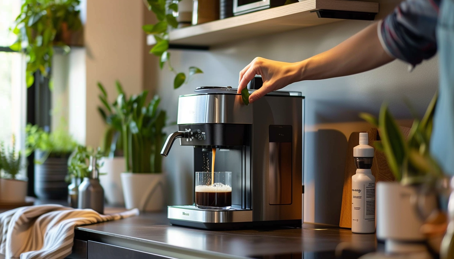 Cleaning a Coffee Machine in a Modern Kitchen.