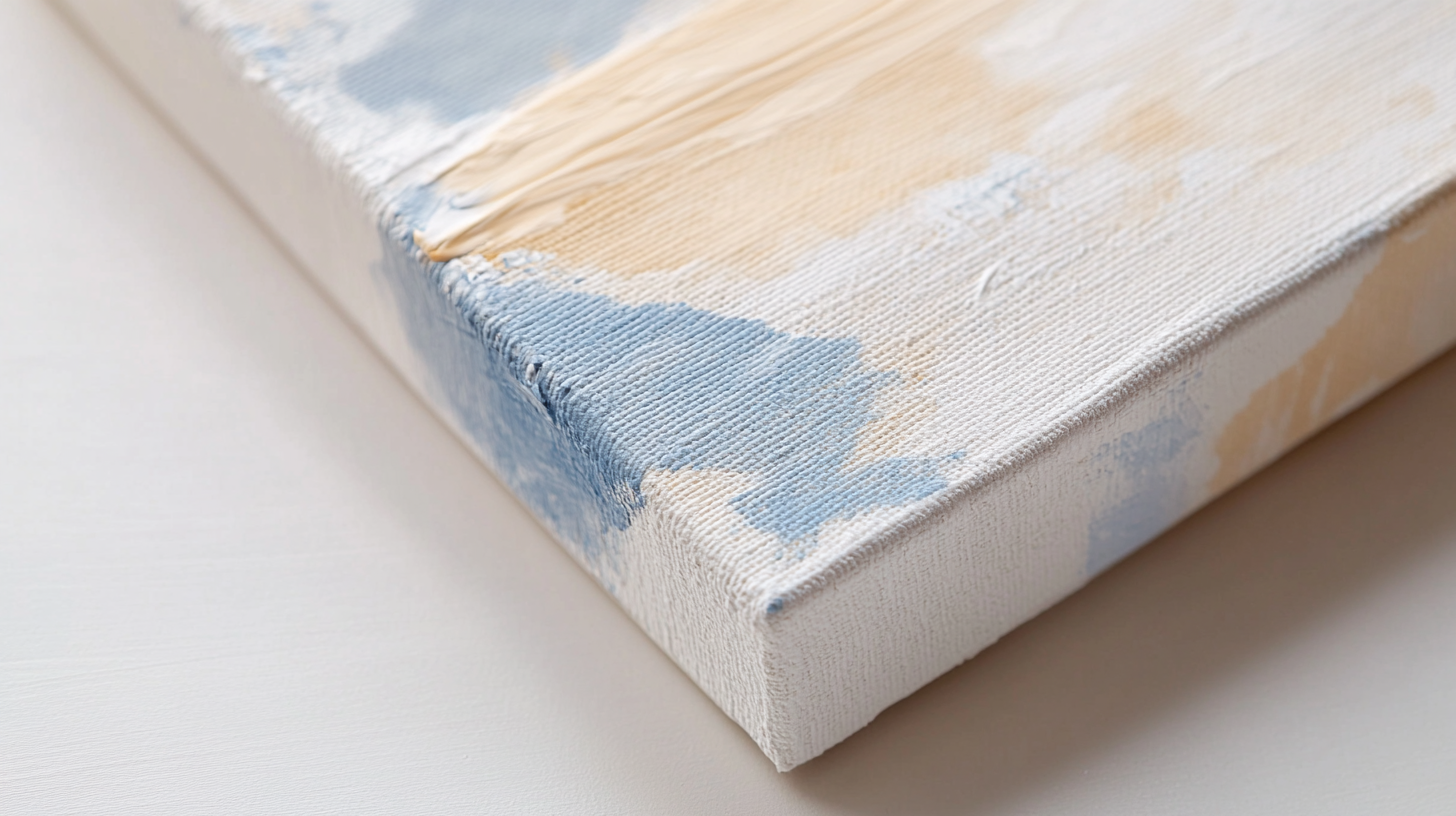 Close-up corner of abstract canvas in muted tones.