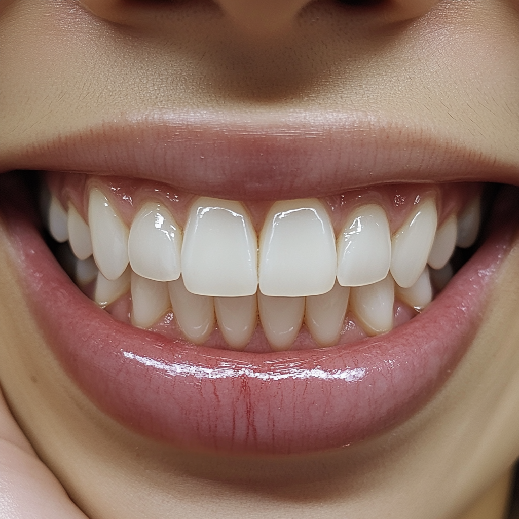 Close-up of East Asian person's natural smile and teeth