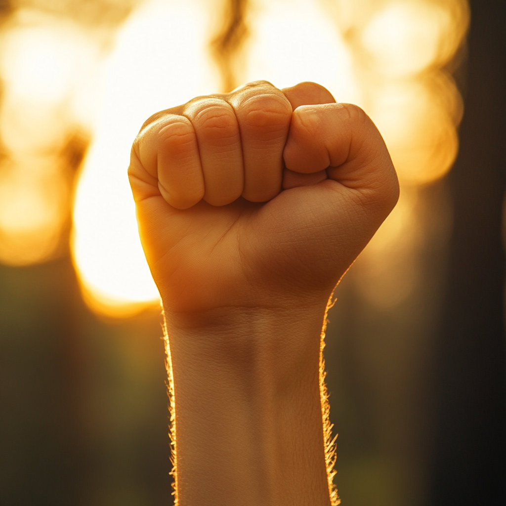 Close-up of a clenched fist symbolizing determination.