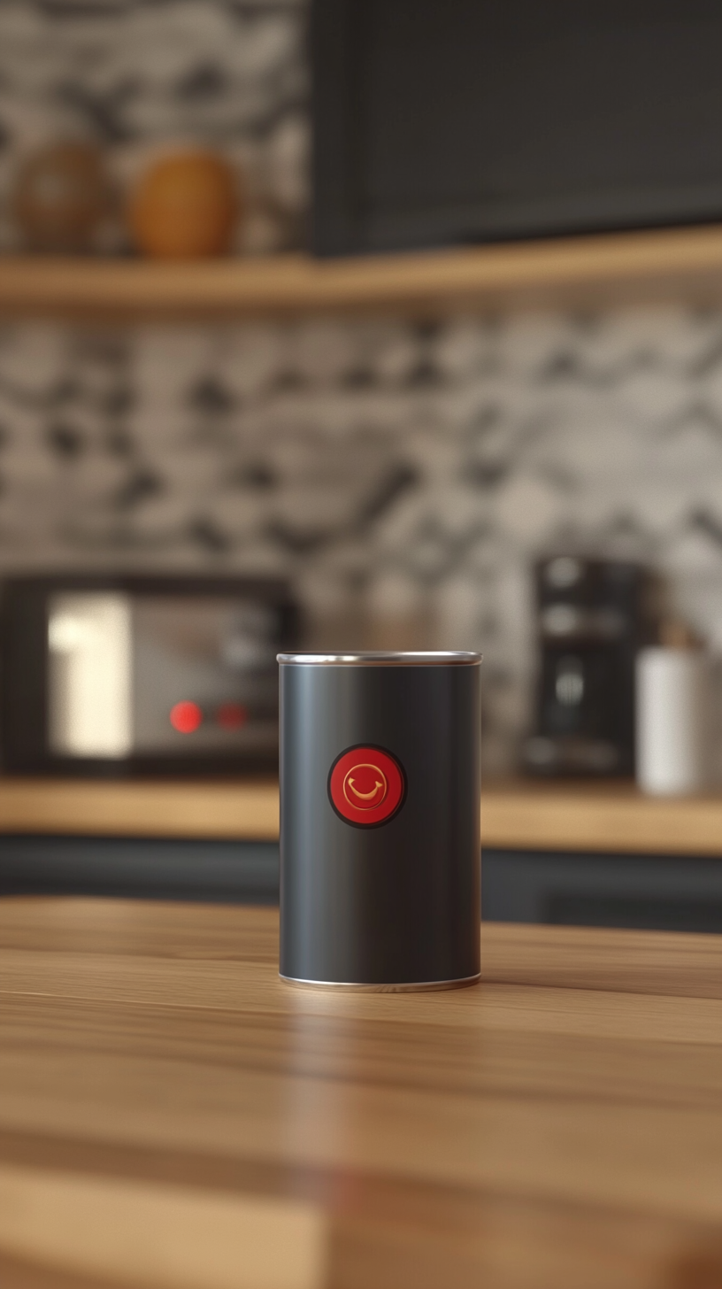 Close-up of fancy tuna can in modern kitchen