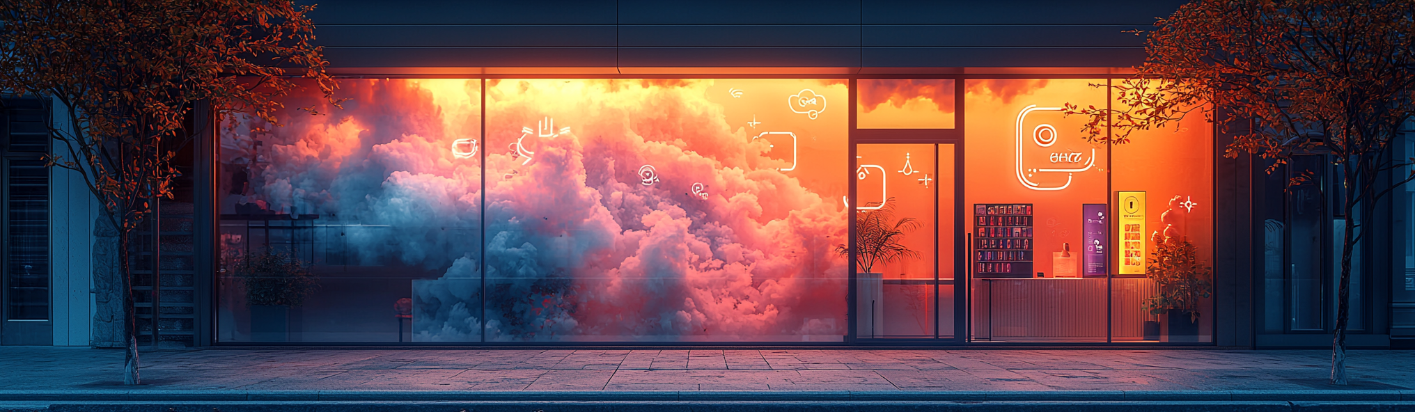 Close-up photo of business window with abstract background.