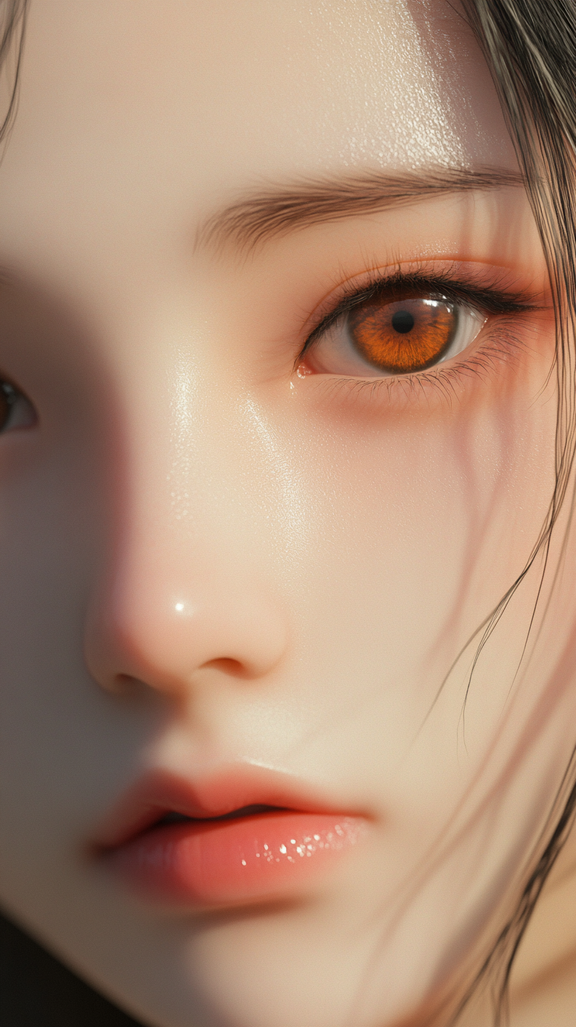 Close-up photo of realistic Nezuko with beautiful eyes.