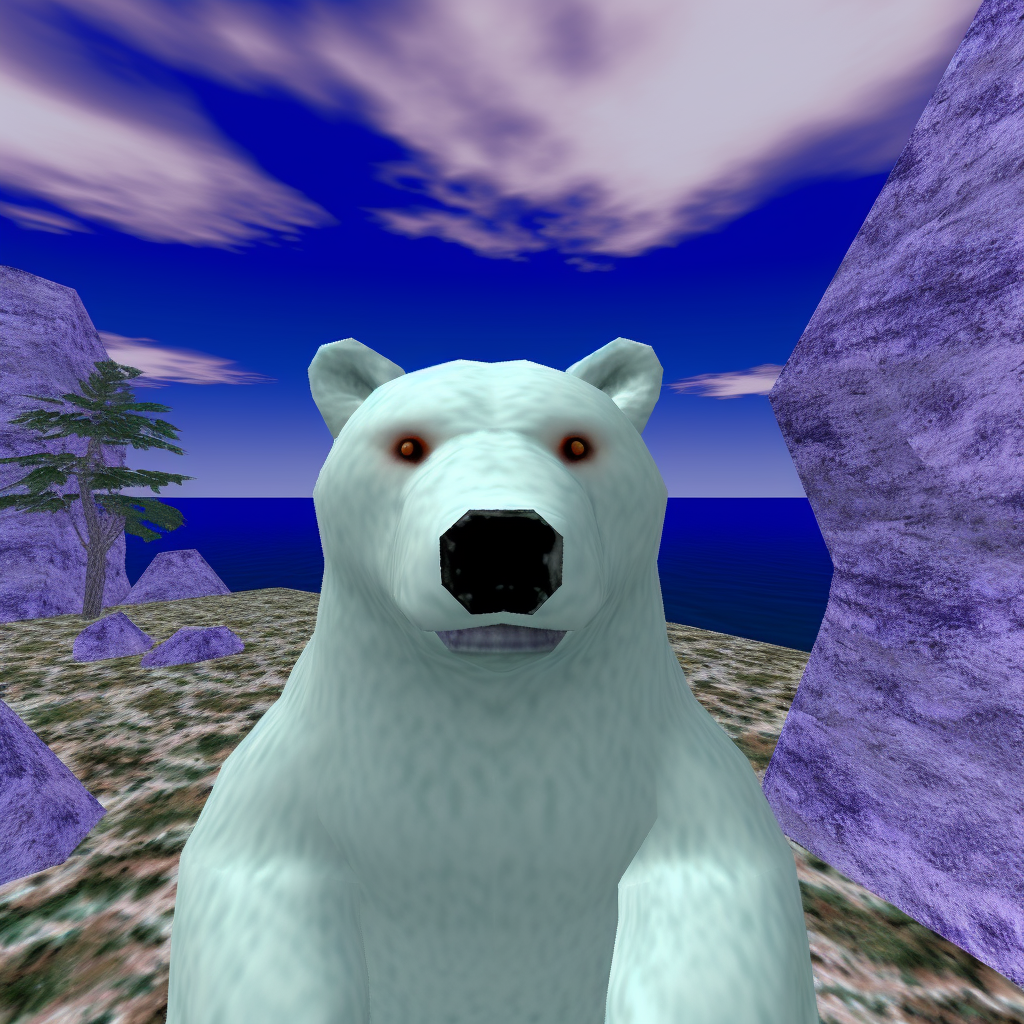 Close-up pixelated glitchart of cute polar bear.