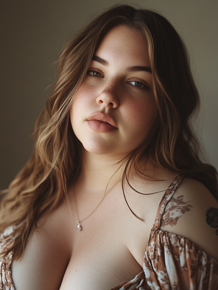 Close-up portrait of 28-year-old stylish woman in studio.