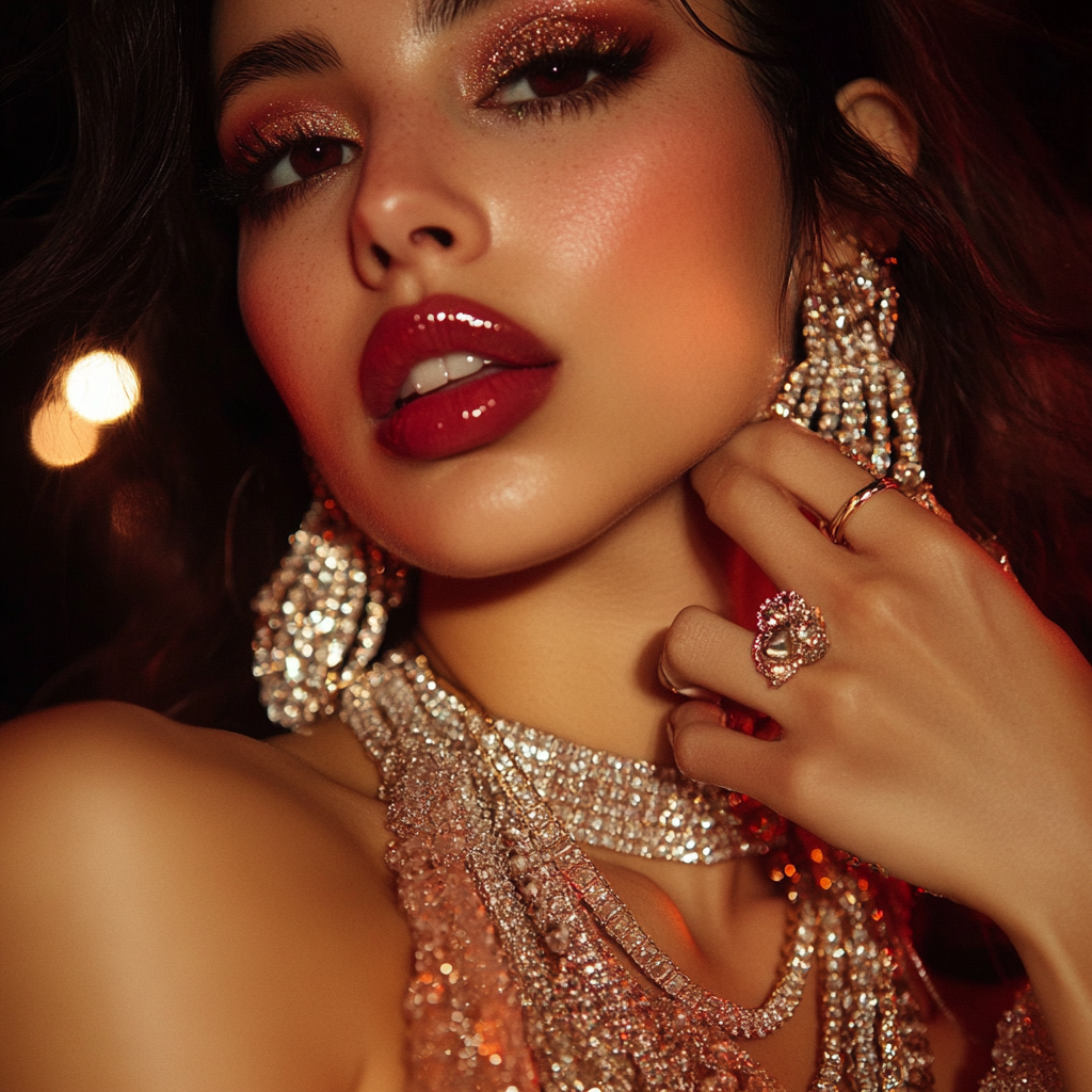 Close-up portrait of stylish Latina, elegant and glamorous.