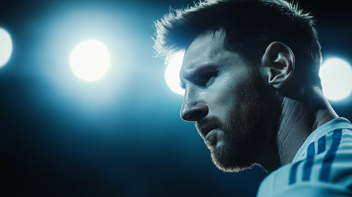 Close-up shot of Messi at MLS game.