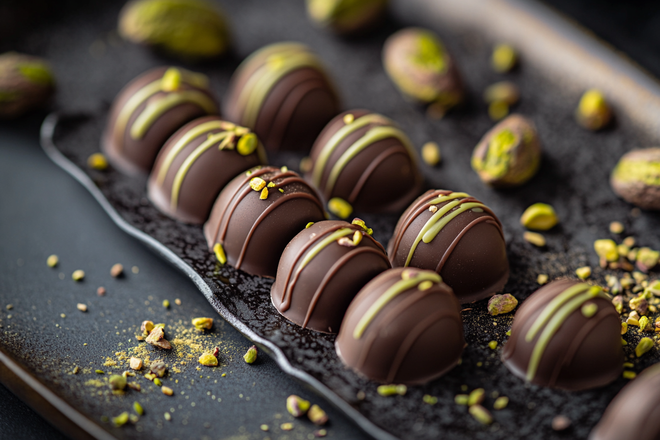 Close-up shot of luxurious Dubai pistachio chocolate bar.