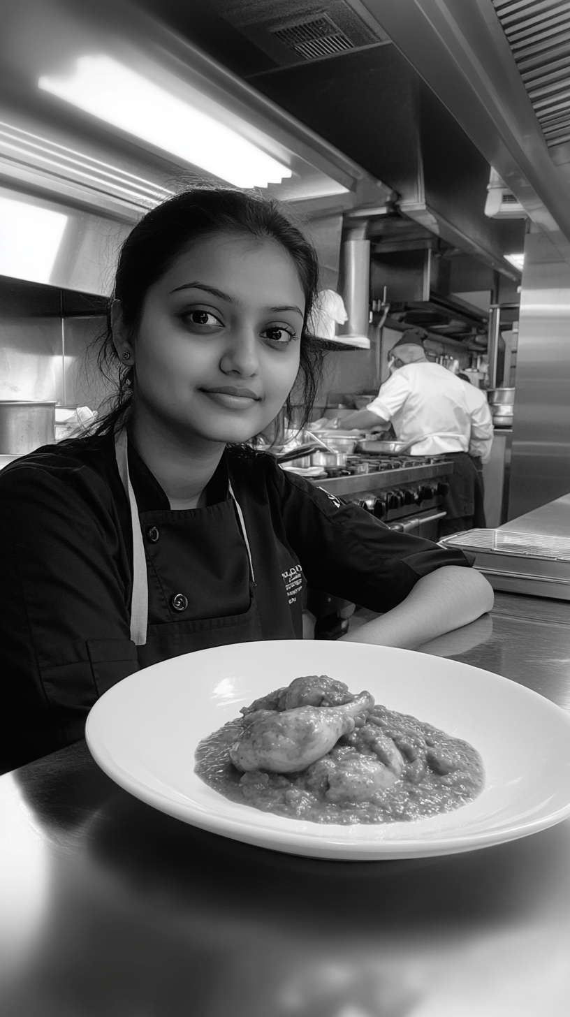 Close-up shot of smiling student chef with curry.