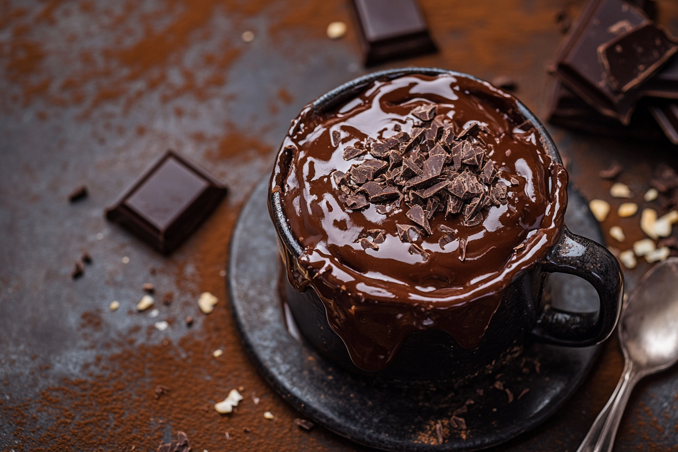 Close-up shot of tempting chocolate mug cake.