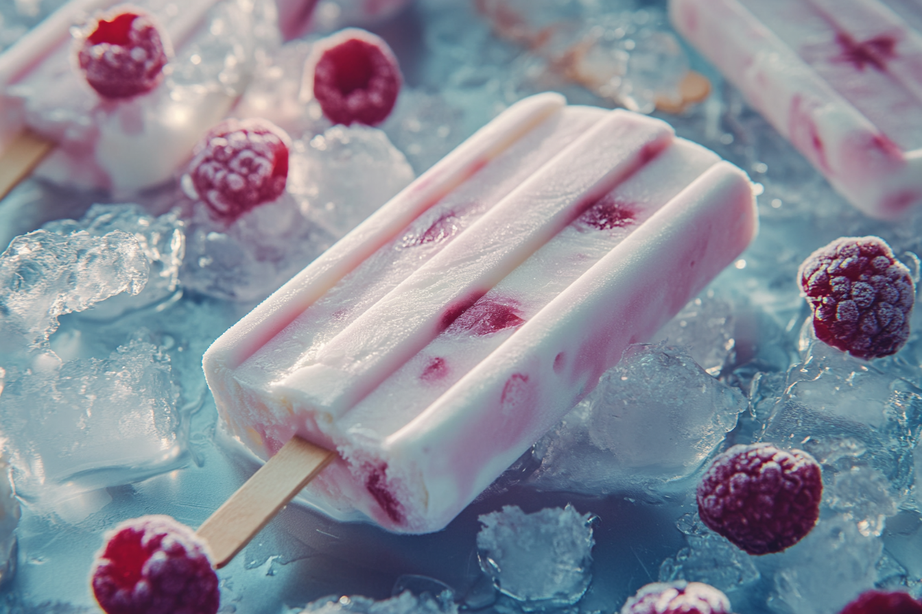 Close-up shot of tempting yogurt parfait popsicles.