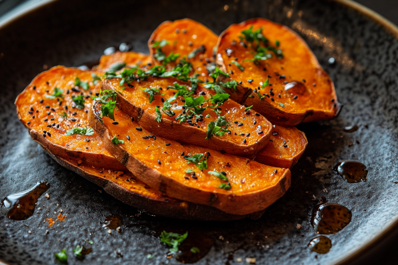 Close-up top view shot of sweet potato toast.